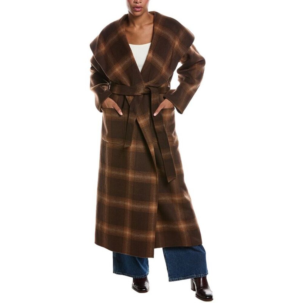 Simkhai Womens Mulhollond Plaid Robe Coat, Brown